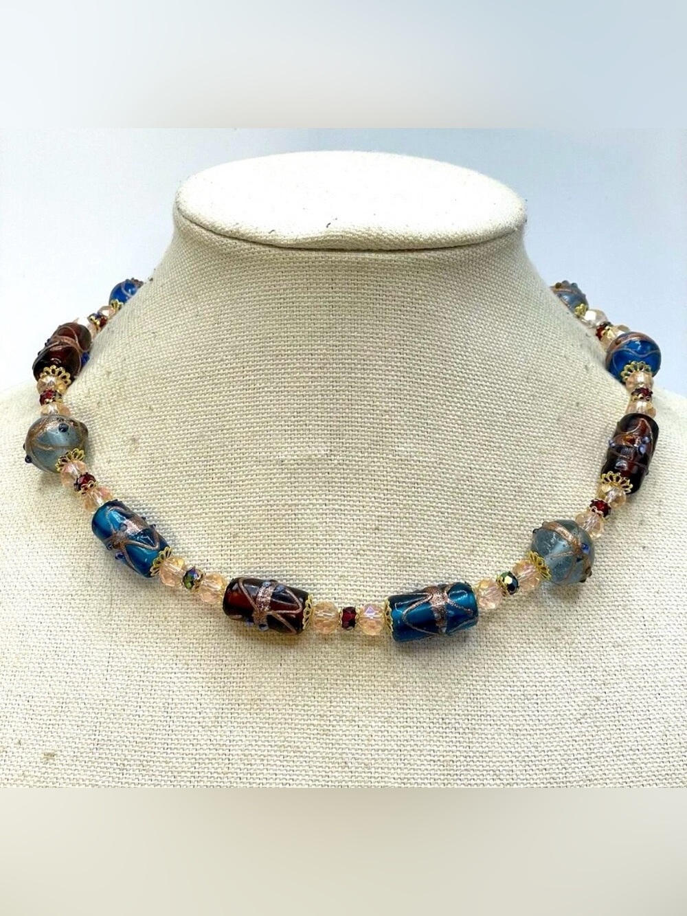 Artisan Handcrafted Handmade Multicolor Wedding Cake Glass Beaded Necklace